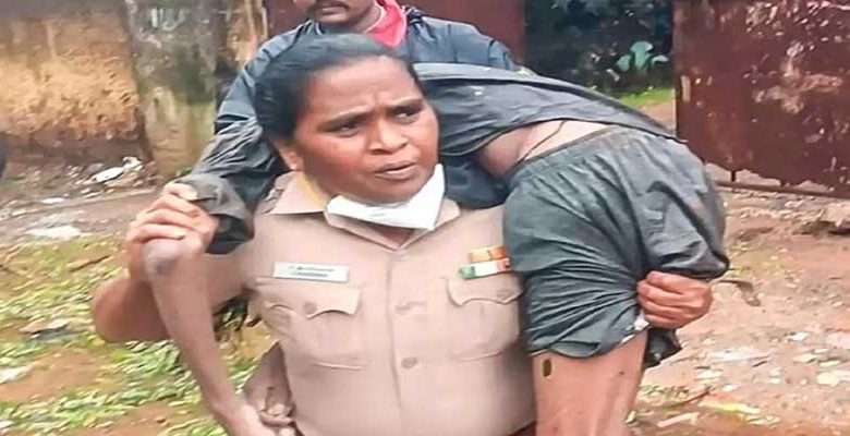 VIRAL VIDEO: Woman police inspector carries unconscious man on her shoulders amid Chennai rain